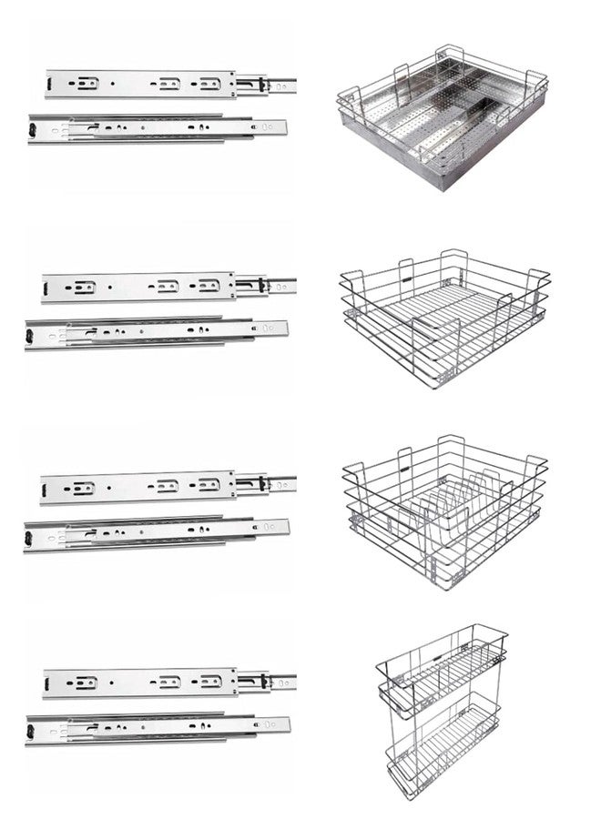 IZMAH Modular Kitchen Stainless Steel Multipurpose Kitchen Storage Cabinet Basket (19 * 20 INCH) + 2 Shelves Pullout Basket with 4 Set Telescopic Drawer Channel 20 INCH - Image 1
